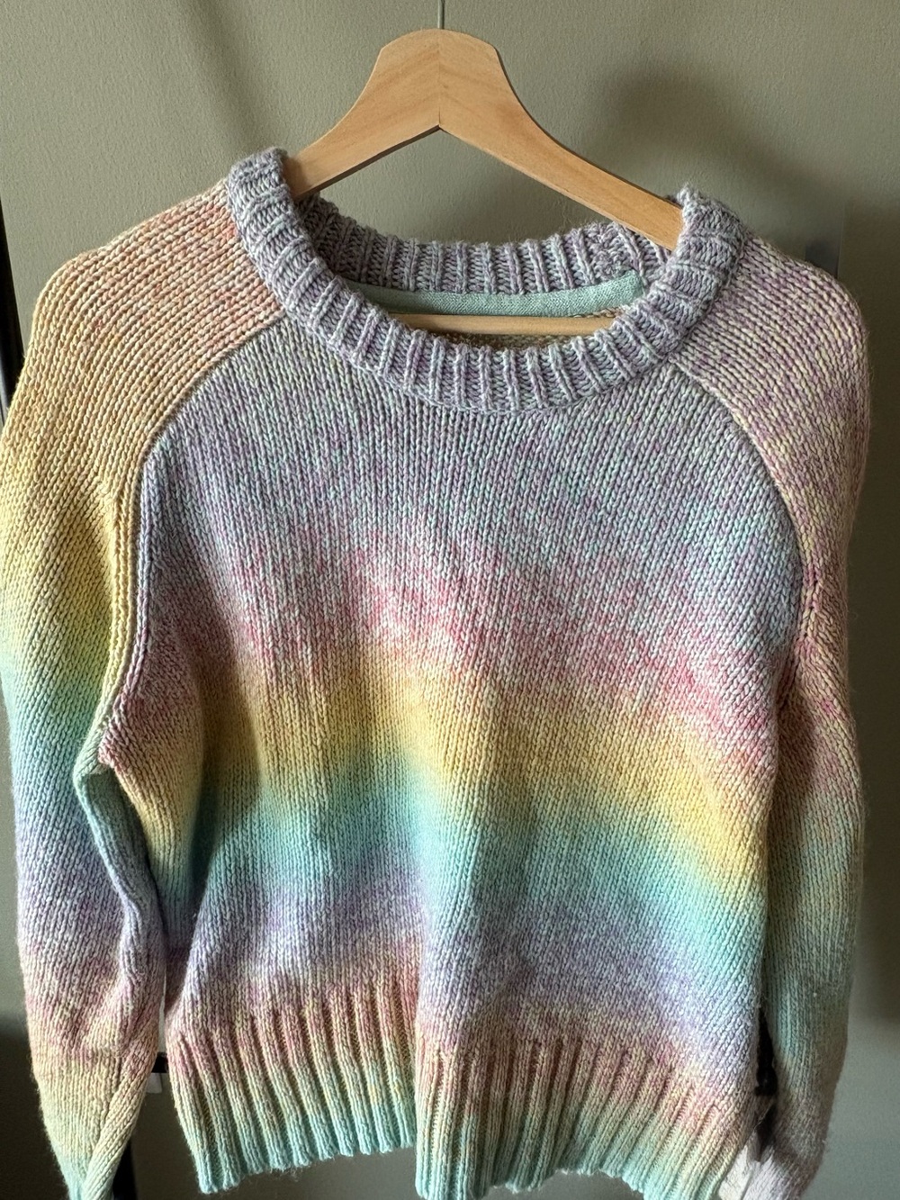 Roots Pastel Rainbow Crewneck Sweater in Pink, Yellow, Mint & Lavender